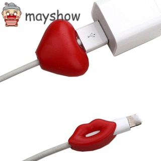 MAYSHOW Corazón De Carga Cable Cubierta De Labios Cargador De Línea De Datos Protector Rojo USB Funda Protectora PVC Enrollador Alambre Protectores