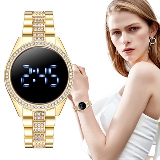 Relojes De acero inoxidable dorados/relojes De Marca De lujo 2021 De Moda diamantes led digitales casuales relojes De pulsera para damas