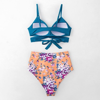 mujeres impreso push-up acolchado sujetador playa bikini conjunto traje de baño de cintura alta ropa de playa (7)