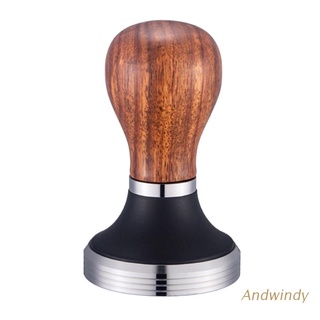 AND Wooden Coffee Tamper Stainless Steel Flat Espresso Tamper with Height Adjustable Wooden Handle Coffee Press Tool 58mm Tamper