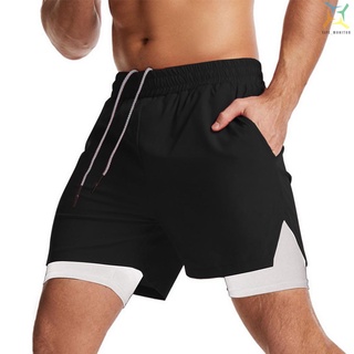 [life] Pantalones cortos deportivos 2 en 1 con toalla de lazo con cremallera bolsillo de secado rápido elástico cintura pantalones cortos para gimnasio baloncesto correr