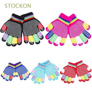 stockon - guantes de dedo para niñas, de punto, manoplas, a prueba de viento, deportes al aire libre, antideslizante, cálido, cómodo, engrosado, multicolor
