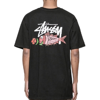 Nueva moda americana marea Stussy rosa pescado sello de manga corta Stucci suelta camiseta para hombres y mujeres