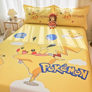 Sábanas de Pikachu, algodón individual, verano, doble, dibujos animados, 1,2 m, 1,5 camas, dormitorio para niños, juego de tres piezas