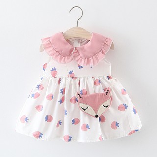 vestido de princesa con volantes y estampado de fresas para bebés/niños/niñas (1)
