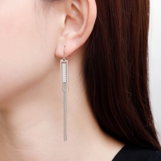 100% S925 Sterling Silver Hook Earring Inlay Zircon Rectangle Pendant Chain Tassel Earrings Europe and America Style Popular Fashion Elegant Trend Jewelry