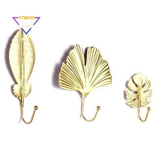 Nordic Wall Hooks for Hanging Clothes No-Punch Wall Hanger Coat Key Hook Iron Art Wall Decorations Golden Leaves
