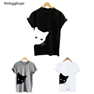 [nnhgghopr] mujer verano moda lindo gato impresión camiseta casual manga corta tops camisetas mujer venta caliente (8)