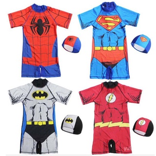 YL🔥Stock listo🔥YL Superman spiderman dibujos animados niños niño traje de baño conjunto musulmán ropa deportiva MX2 (1)