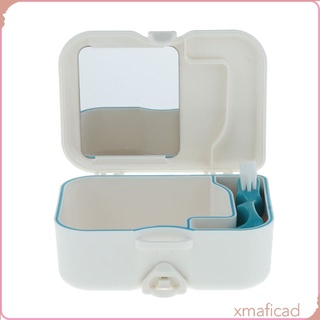 Estuche de dentadura porttil con caja de contenedor de almacenamiento de dientes de cepillo de espejo incorporado (4)