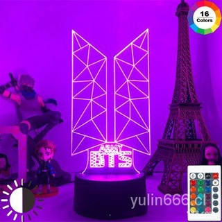 YL🔥Stock listo🔥BTS 3D lámpara K-pop estrella luces de noche Anime iluminación USB LED BT21 oficina escritorio luz de mesa USB acrílico remoto regalo Fans Hot Push (1)