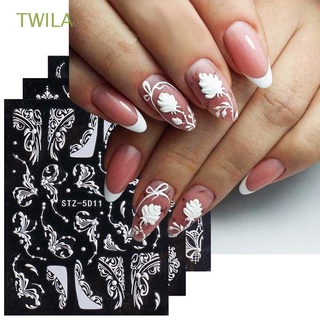 TWILA Winter Design DIY Nail Art Decorations 5D Nail Decal Rose Nail Art Stickers Embossed Rose Lace Euporean Pattern Adhesive Engraved Relief Manicure Accessories
