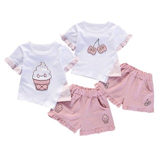 1-5 años bebé niñas dibujos animados helado patrón de manga corta camiseta +pantalón