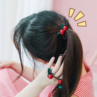 Cuerda de pelo fresco estilo coreano Cinta para el pelo de chica Mori Tocado chica Linda cereza Cola de Caballo anillo de pelo