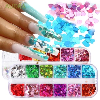 AUDRA 12 Grids/box Nail Art Decoration Laser Nail Glitter Flakes Nail Sequins 3D Love Heart DIY Sparkly Holographic Manicure