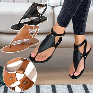 [QSDALEN] sandalias planas de las mujeres del dedo del pie abierto señoras sandalias de playa hebilla correa Flip Flops zapatos