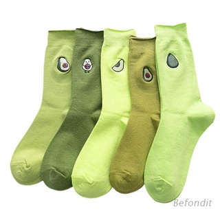 bef 5 pares de mujeres niñas otoño algodón verde crew calcetines de dibujos animados aguacate fruta bordado moda harajuku calle hosiery