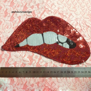 [ashionmango] Parches de hierro bordados para ropa de lentejuelas rojas labios DIY motivo apliques caliente