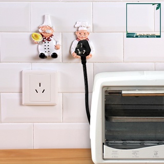 sn_ lindo cocinero chef enchufe enchufe cable estante de almacenamiento gancho de pared percha decoración del hogar (8)