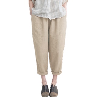 Pantalones largos De lino para mujer con bolsillos laterales