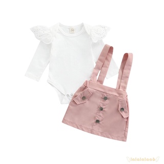 Laa6-baby girl moda Color sólido volantes de manga larga mameluco y falda liguero (8)
