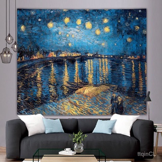 Tejido De Estilo Europeo Del Norte De Vincent Van Gogh Pintura Al Óleo Cielo Estrellado Tapiz Dormitorio Internet Celebridad Transmisión En Vivo Estudiante Pared Decorativa (1)