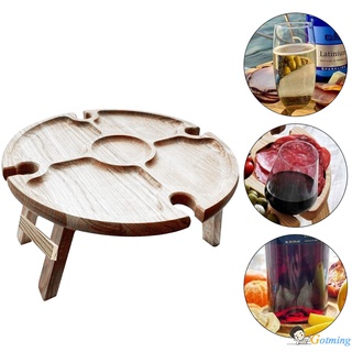 mesa de picnic de vino plegable mesa de aperitivos con botella de vino y portavasos