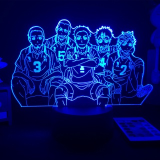 Anime Haikyuu figura Karasuno equipo 3D luz de noche para decoración de dormitorio 16 colores LED lámpara de noche