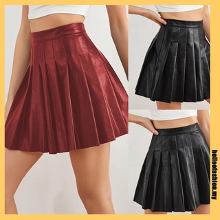 Falda plisada de Color sólido para mujer/falda corta Sexy/falda de cuero de cintura alta