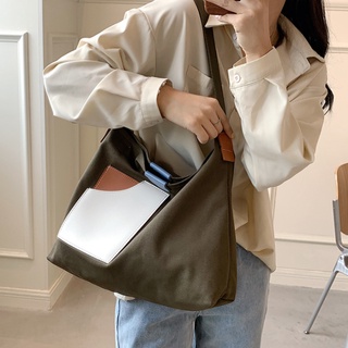 Niche design stitching canvas bag ladies shoulder bag portable tote bag all-match casual messenger bag AI