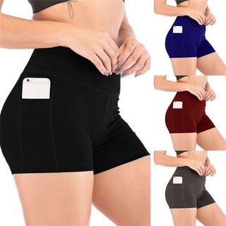moda de verano color sólido para mujer de cintura alta yoga secado rápido elástico corto talla grande (1)