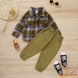 Dandelion-conjunto De ropa para bebé/Camisa con estampado De cuadros Manga larga con cuello De botón+pantalones De color sólido