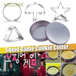 BALLOWE Boys Cake Baking Mould Korean Sugar Pie Game Cookie Biscuit Cutter Toys Gift Stainless steel Umbrella Triangle Star Round Shape Kids Squid Game