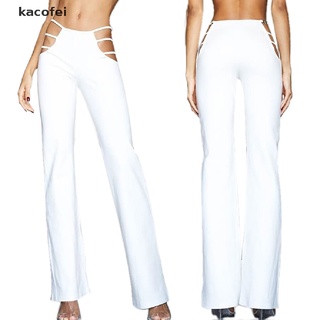 [kacofei] pantalones mujeres pantalones sólido elástico leggings campana-fondos de cintura alta cargo pantalones