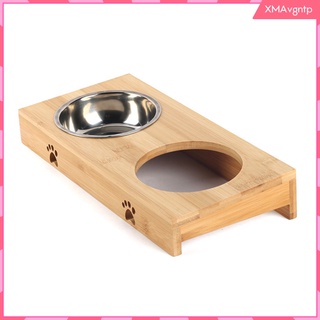 Raised Pet Bowls For Cats Dogs Bamboo Elevated Dog Cat Food Water Feeding