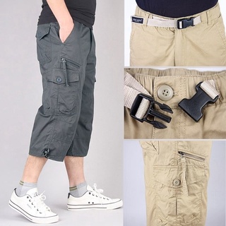 Hombres Casual recto pantalones Multi-bolsillo mono de trabajo pantalones cortos