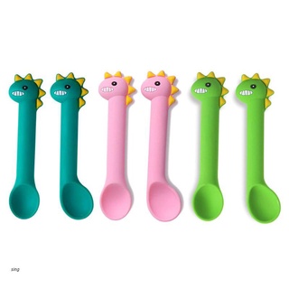 sing 2 unids/set bebé silicona suave cuchara de alimentación vajilla dinosaurio dibujos animados cucharas platos utensilios de bebé cucharas de aprendizaje