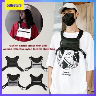 (celleSturd) Moda calle bolsos de hombro mujeres hombres Nylon chaleco Hip Hop pecho bolsa
