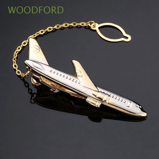 WOODFORD Fashion Necktie Clip Classic Design Aircraft Clips Men Tie Clip Accessories Airplane Shape Jewelry Metal Wedding Gifts Simple Shirt Tie Pin (1)
