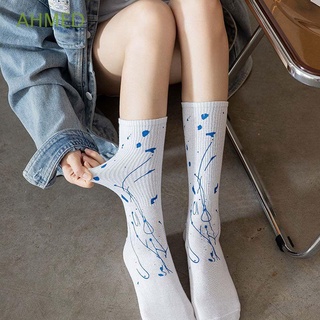 Ahmed calcetines transpirables de tubo medio cómodos par calcetines monopatín calcetines deporte Graffiti rayas mujer Casual algodón mujeres Hosiery/Multicolor