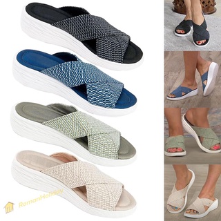 Las mujeres sandalias Casual verano cruz cuñas zapatillas de moda zapatos de plataforma (5)