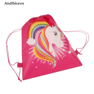 [andl] 1pcs unicornio con cordón bolsas traseras bolsas de dibujos animados tema unicornio cordón bolsa c615