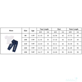Ll5-niña camiseta y pantalones traje de moda Color sólido Puff manga Tops y Ripped Denim pantalones (2)