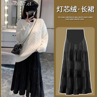 in stock✓♗Maternity skirt autumn and winter wear a-line velvet skirt belly lift spring and autumn winter women s pleated skirt half skirt mid-length