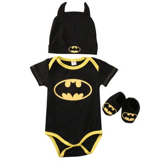 LLA-3Pcs bebé recién nacido niños Batman peleles+zapatos+sombrero conjunto de ropa