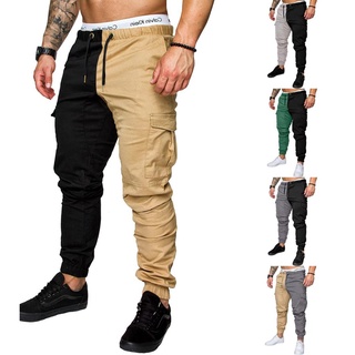 Sabadomen's Plus tamaño Casual pantalones de chándal moda Color bloque cordón haz pies pantalones con bolsillos