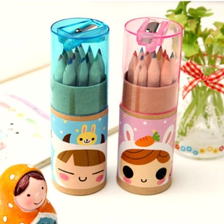 12 pzas set De Mini lápices y sacapuntas en 12 colores con lindo dibujo Para niñas