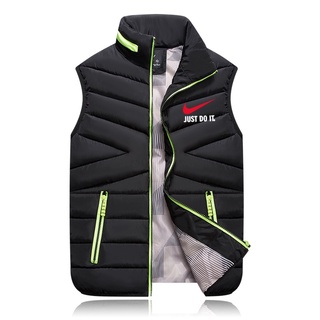 Nike Couple Warm Down Vest Sleeveless Hooded Jacket Stand Collar Zipper Vest