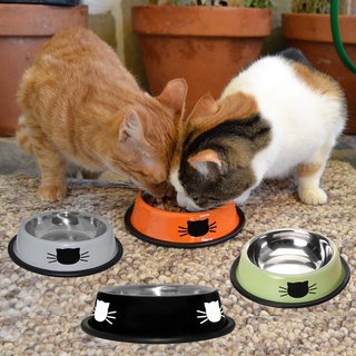 [xf] alimentador de comida antideslizante de acero inoxidable para mascotas, perro, agua, gato, cara, alimentador de platos