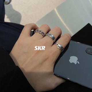 Skr ~ anillo digital retro plata mujer personalidad minimalista apertura ajustable anillo de dedo masculino